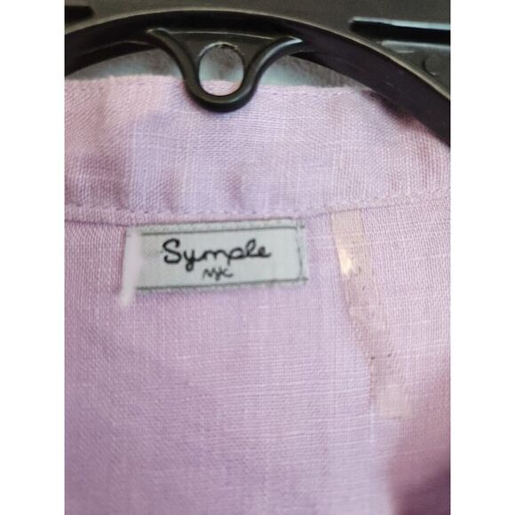 Sympli Women Lavender Purple Collarless 100% Linen Button Down Shirt size Large - Picture 2 of 9
